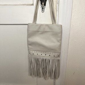 Kenneth Cole White Leather Fringe Bag